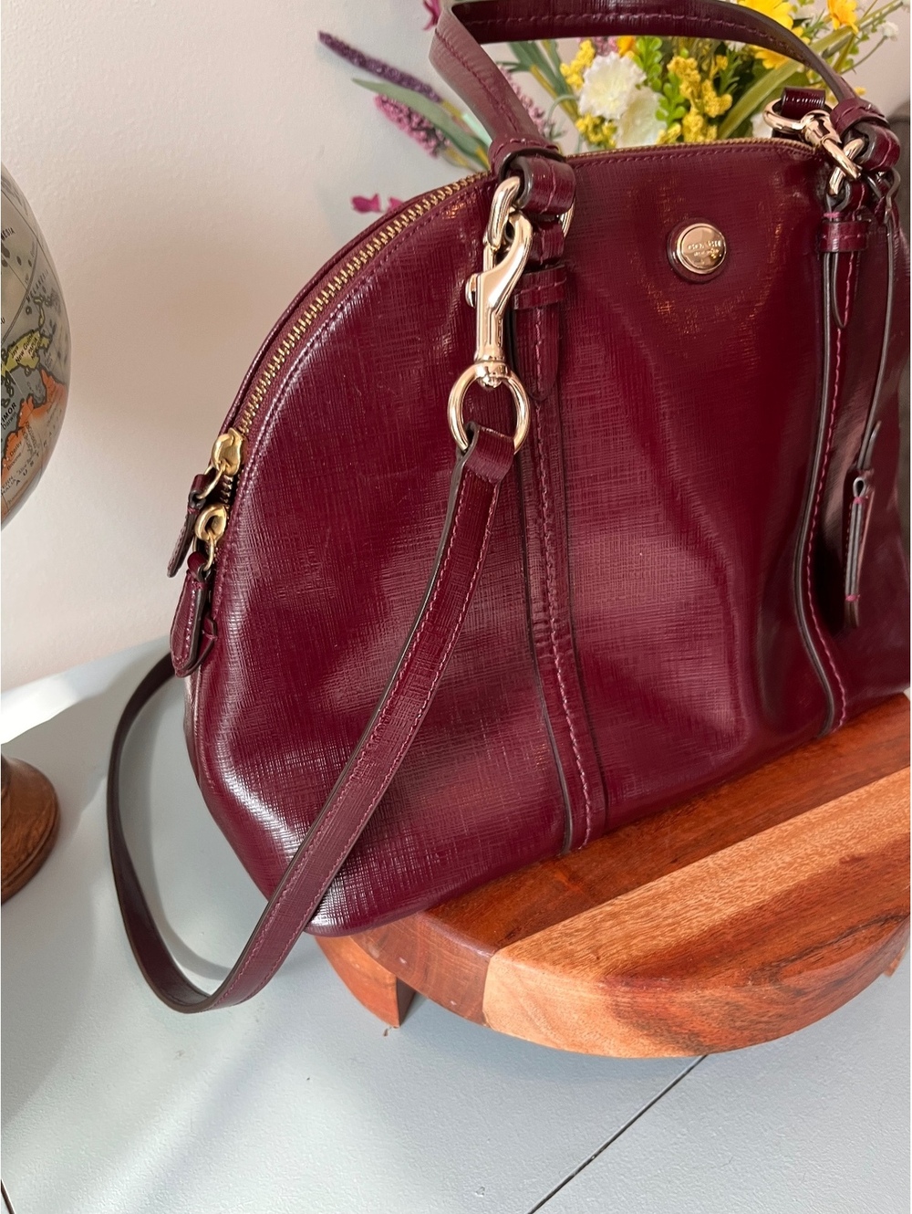 COACH Burgundy Saffiano Leather Peyton Cora Domed Satchel & Crossbody Bag F25671 - Picture 3 of 16